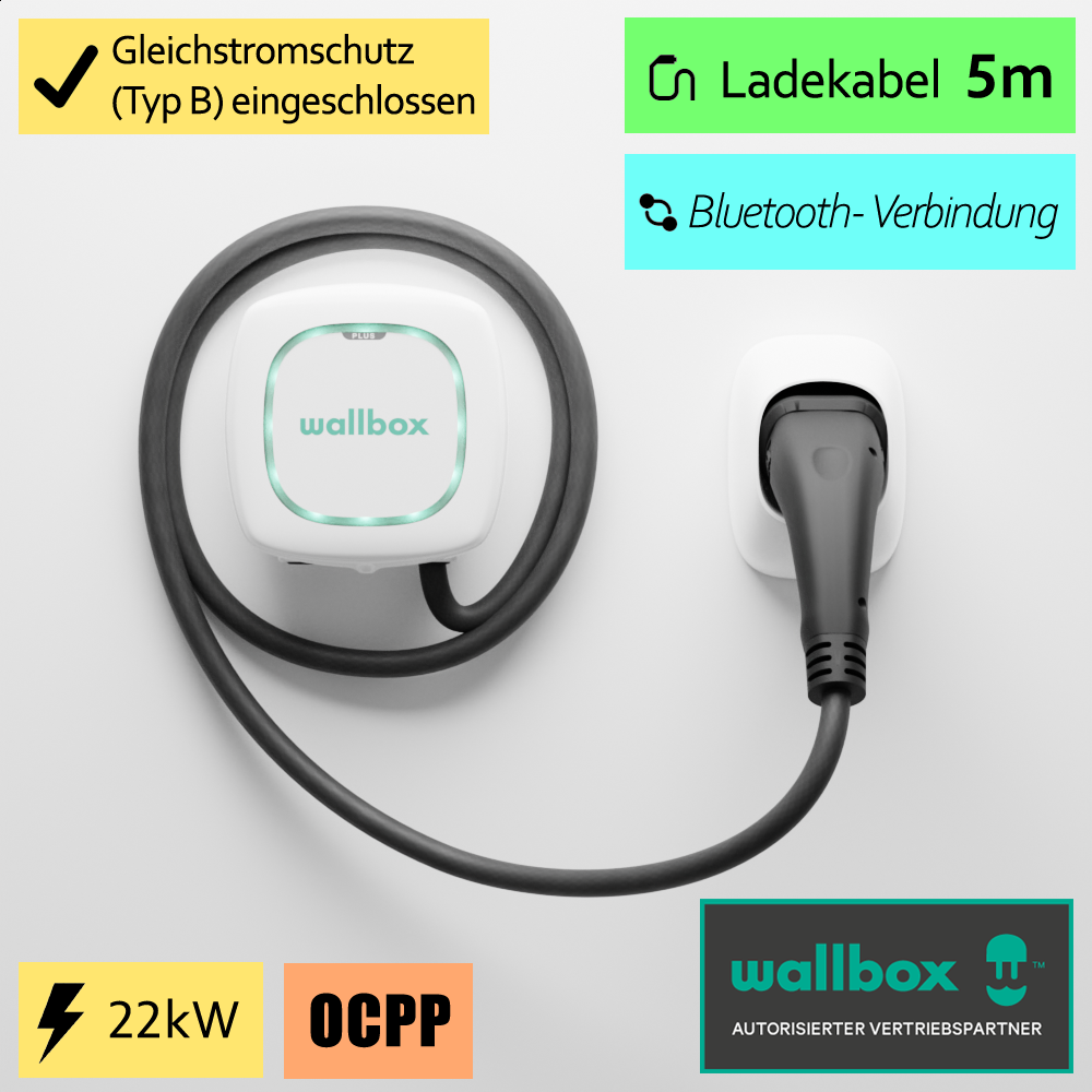 Wallbox Pulsar Plus OCPP, 22 KW, 5 Meter, weiß
