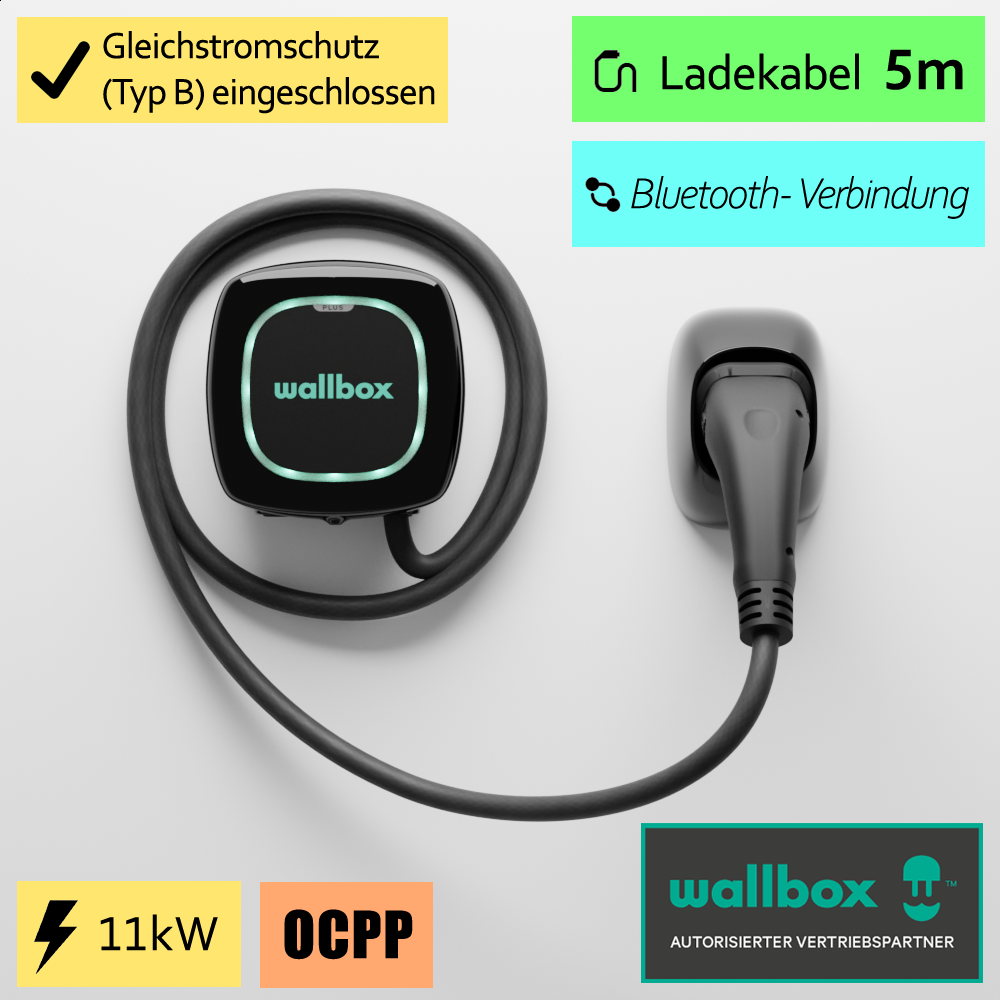 Wallbox Pulsar Plus OCPP, 11 KW, 5 Meter, schwarz