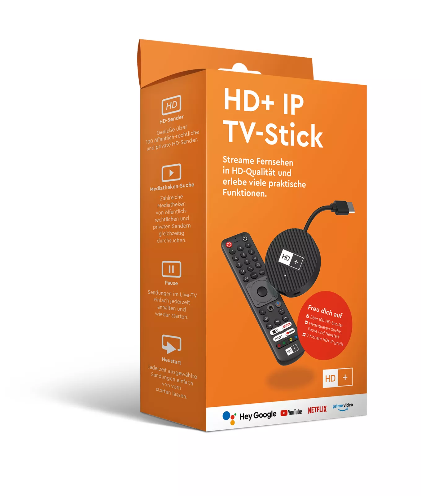 HD-Plus IP TV-Stick inkl. 3 Monate HD+ IP-Abo (UHD 4K, Android TV, Dual-WiFi, Bluetooth, HDMI)