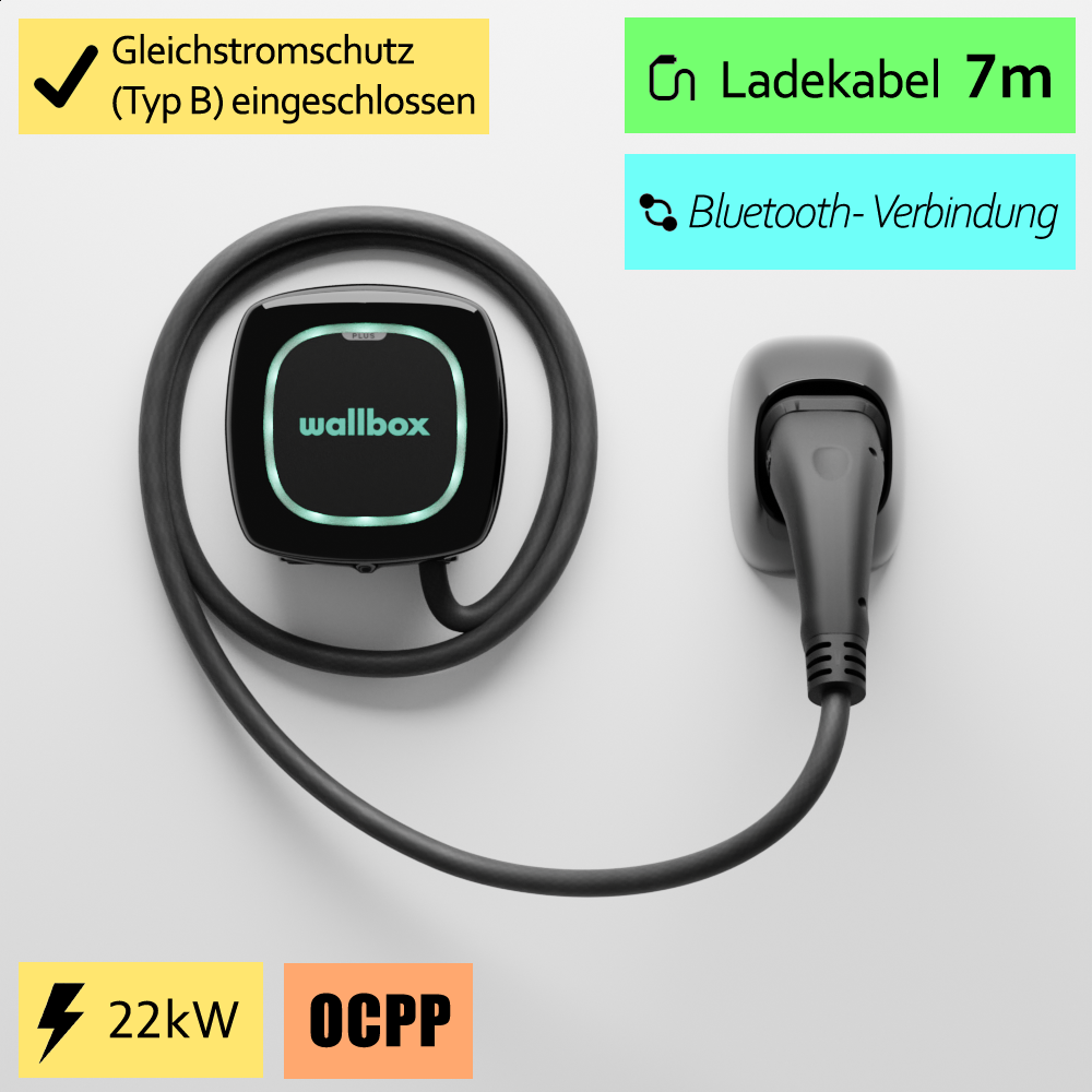 Wallbox Pulsar Plus OCPP, 22 KW, 7 Meter, schwarz