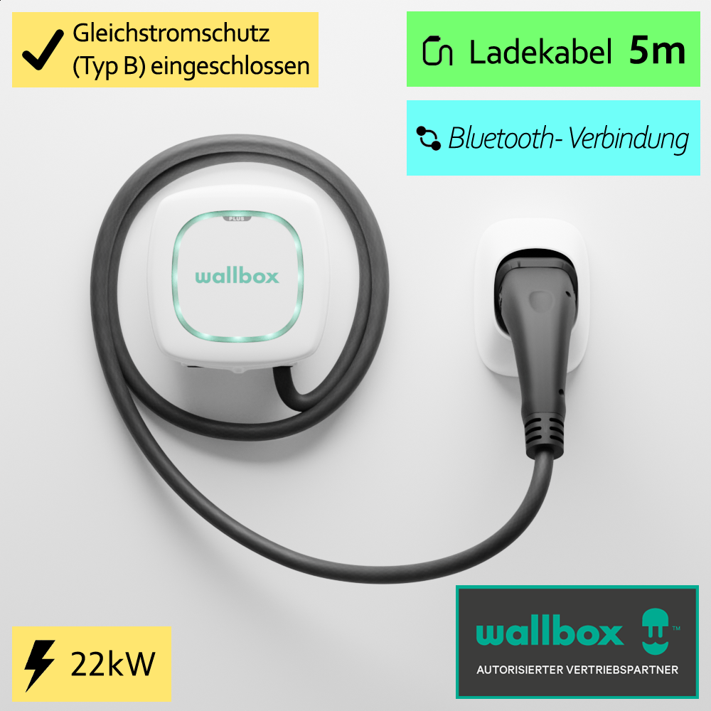 Wallbox Pulsar Plus 22 KW, 5 Meter, weiß