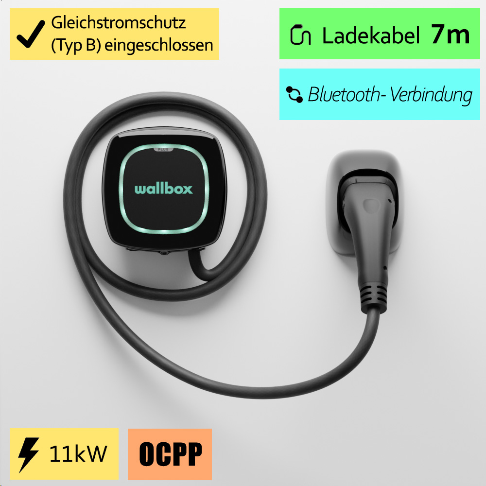 Wallbox Pulsar Plus OCPP 11 KW, 7 Meter, schwarz