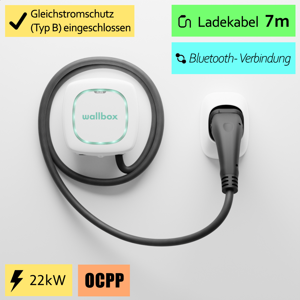 Wallbox Pulsar Plus OCPP, 22 KW, 7 Meter, weiß